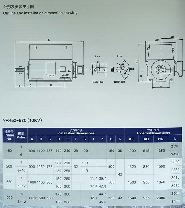 10KV高壓電機(jī)安裝尺寸